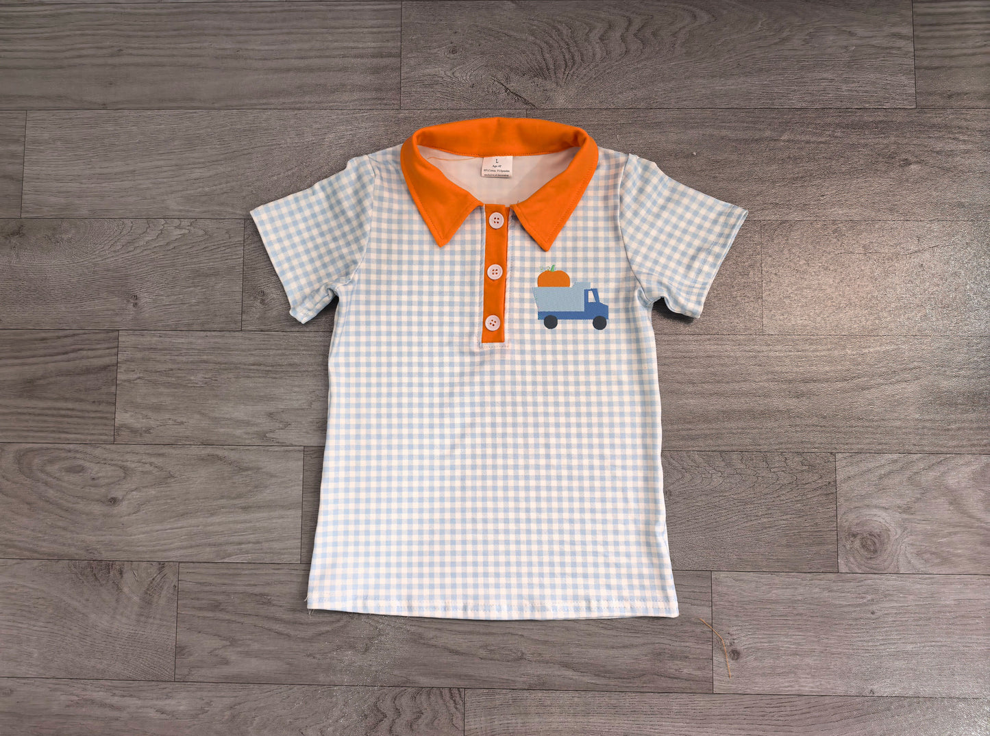 Embroidery Pumpkin truck print boys short sleeve pullover shirt preorder