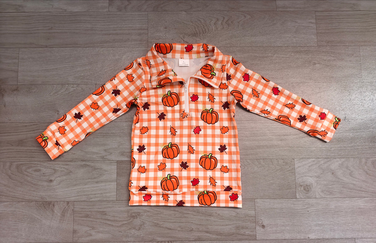 Fall pumpkin leaves kids girls long sleeve pullover top preorder
