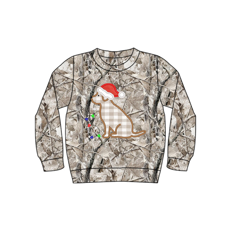 Christmas hat dog boys long sleeve embroidery top preorder
