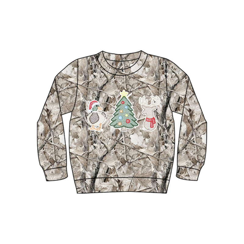 Christmas tree deer dog boys long sleeve embroidery top preorder