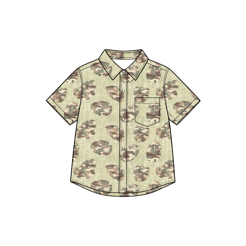 Easter camo eggs short sleeve button down t-shirt top preorder