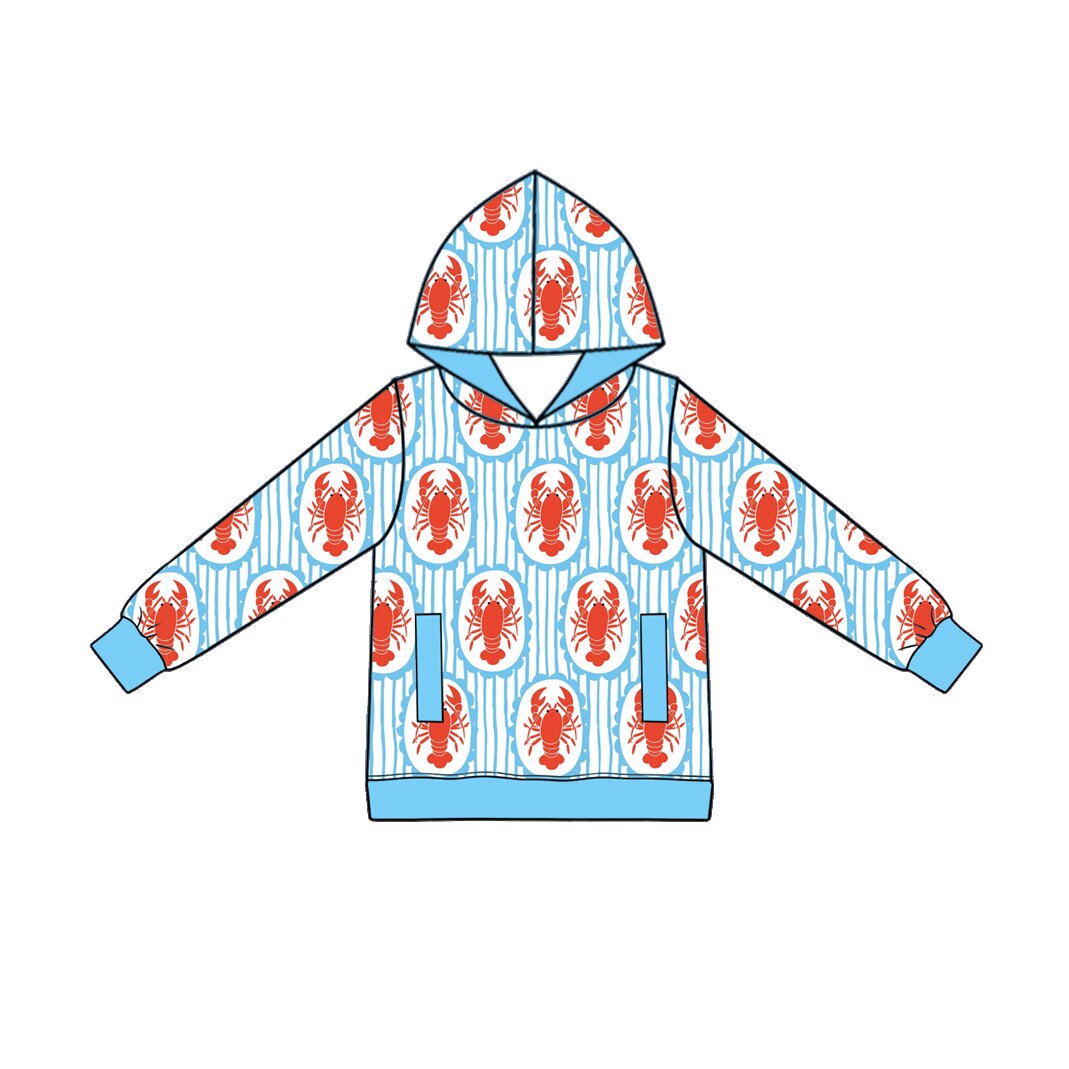 Crawfish print kids boy long sleeve hoodie top preorder