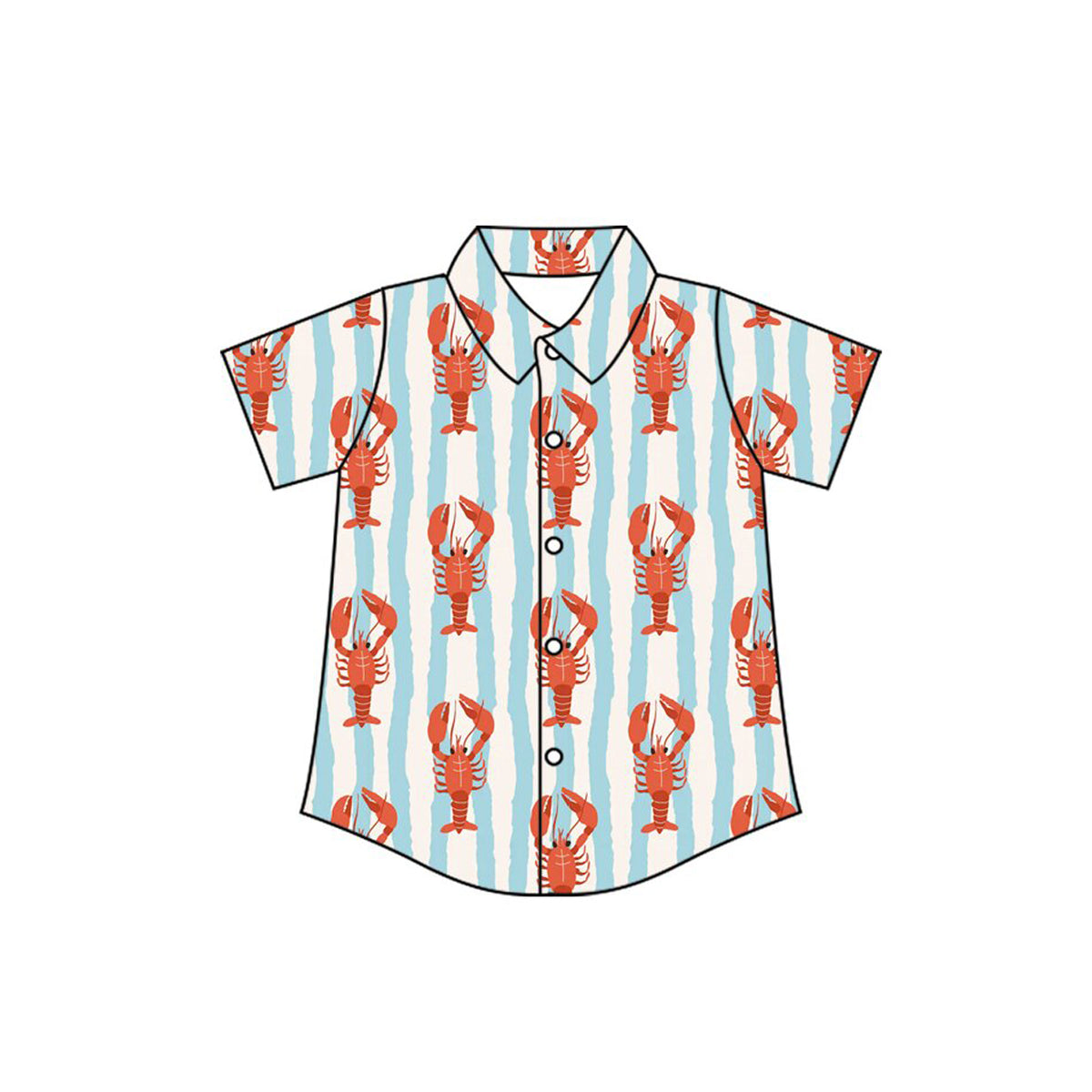 Crawfish print kids boy short sleeve t-shirt button top preorder