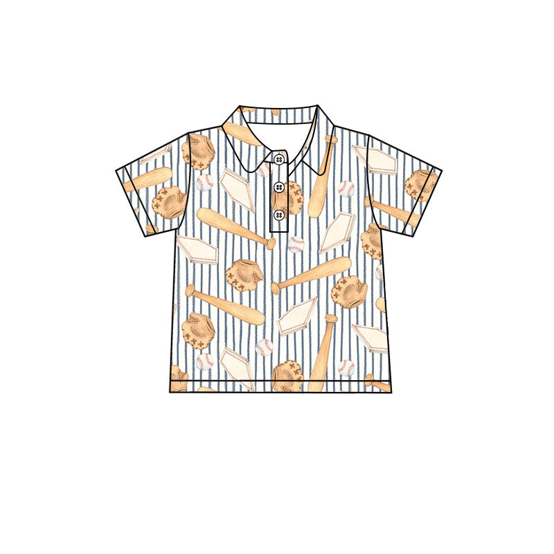 Baseball bat print kids boy short sleeve pullover top preorder