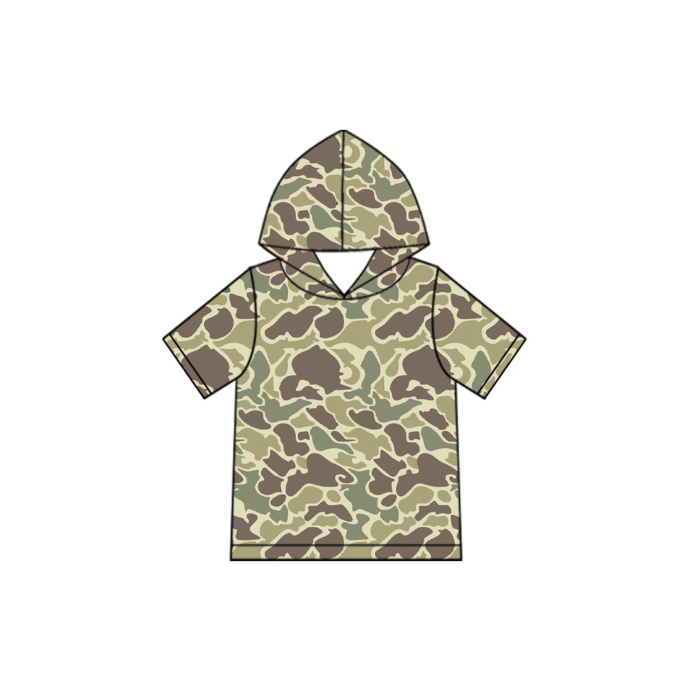Grey camo print kids boy short sleeve hoodie top preorder