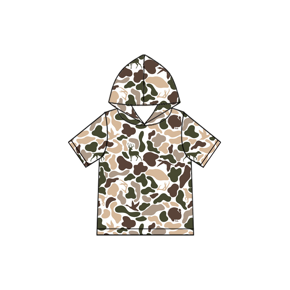 Deer duck camo print kids boy short sleeve hoodie top preorder