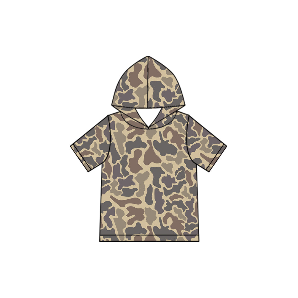 Khaki camo print kids boy short sleeve hoodie top preorder