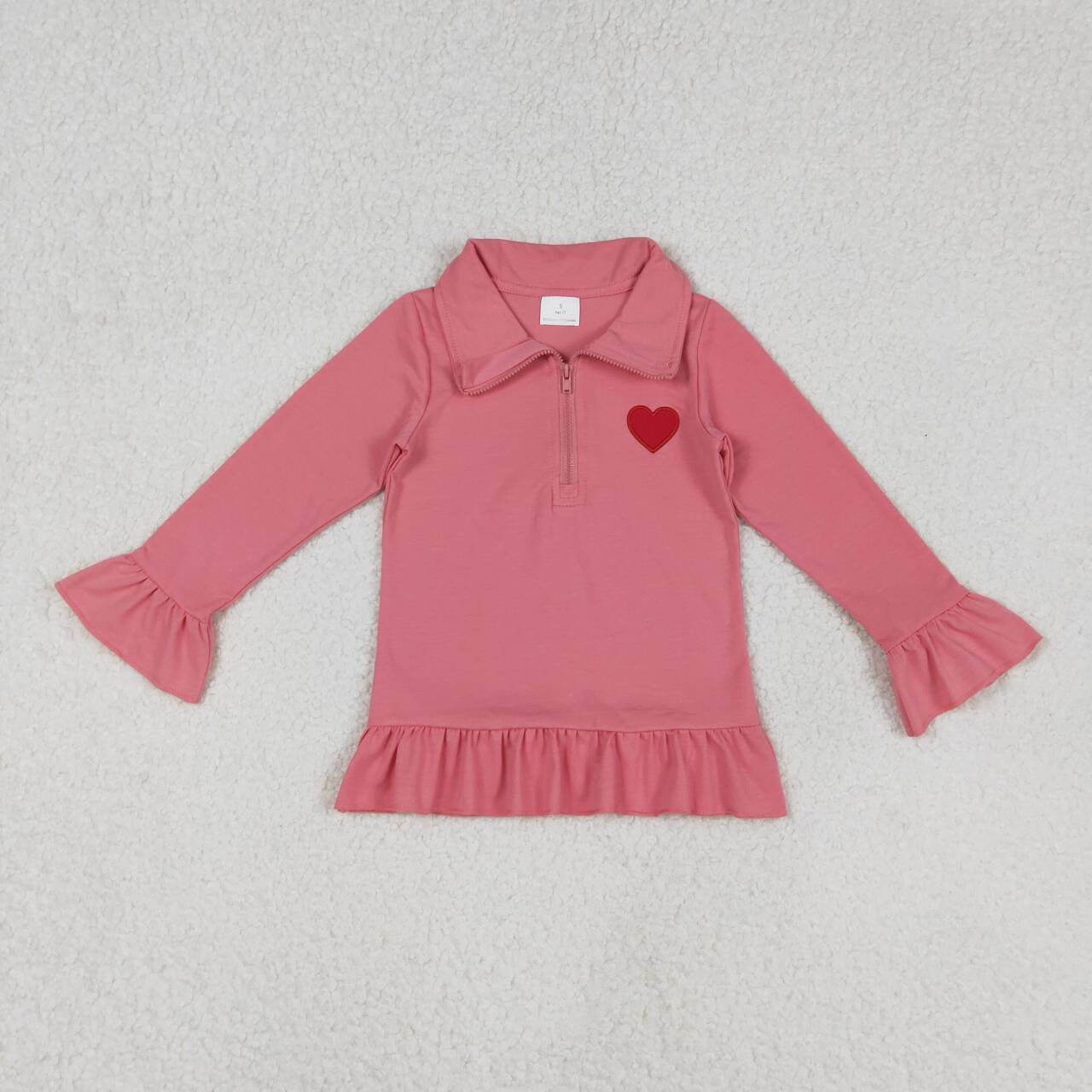 Valentines day embroidery red heart girls long sleeve pullover