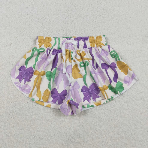Adult women mardi gras bow yoga shorts