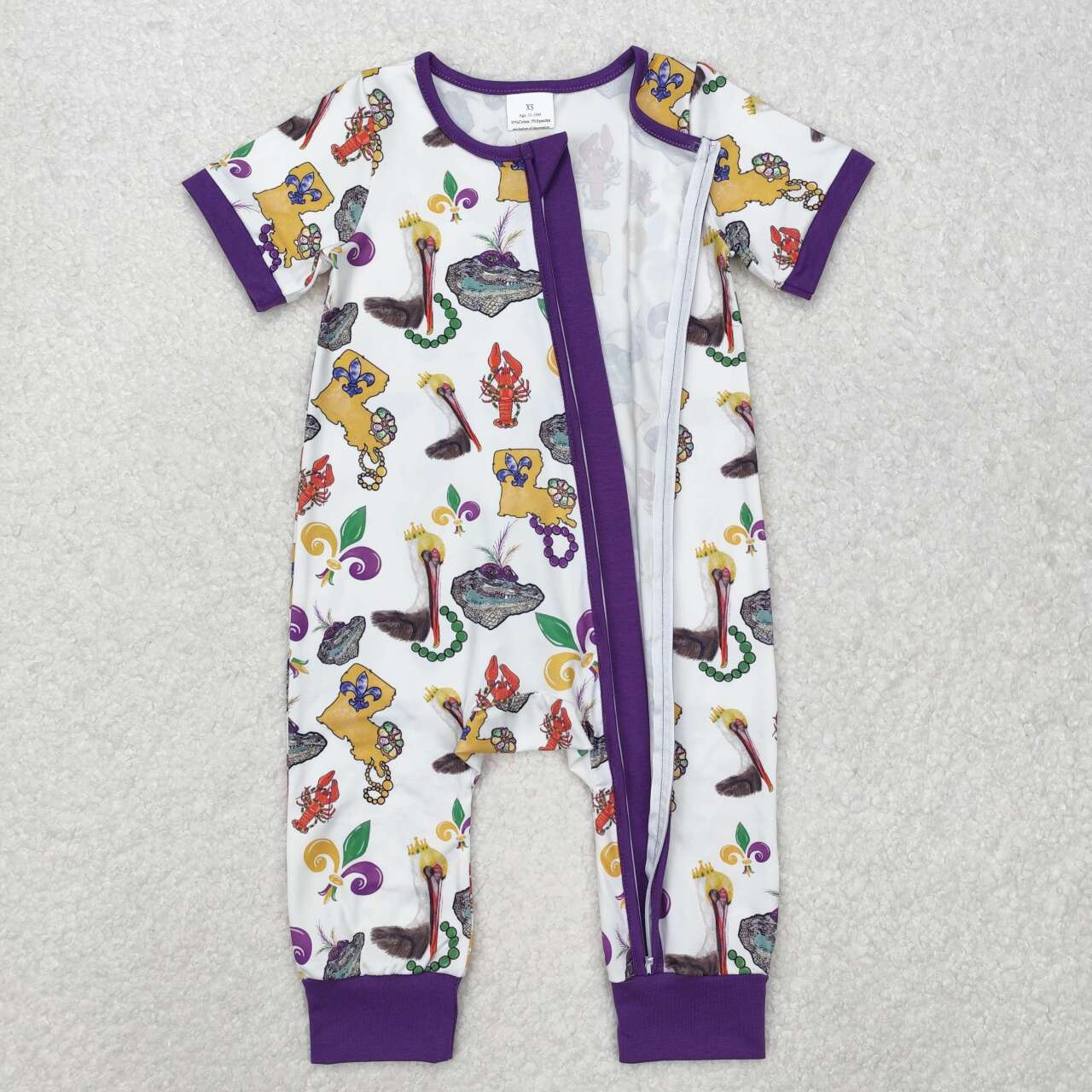 Toddle girls Mardi Gras short sleeve zip romper