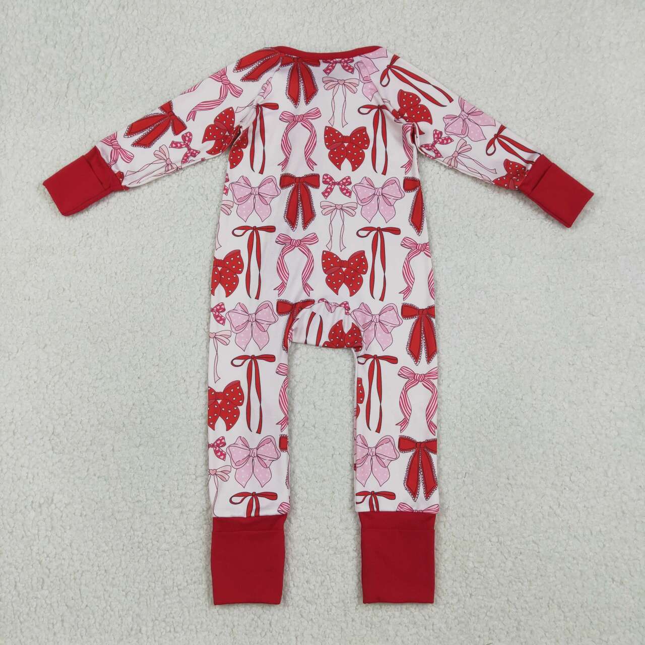Toddle girls pink red bow design long sleeve romper