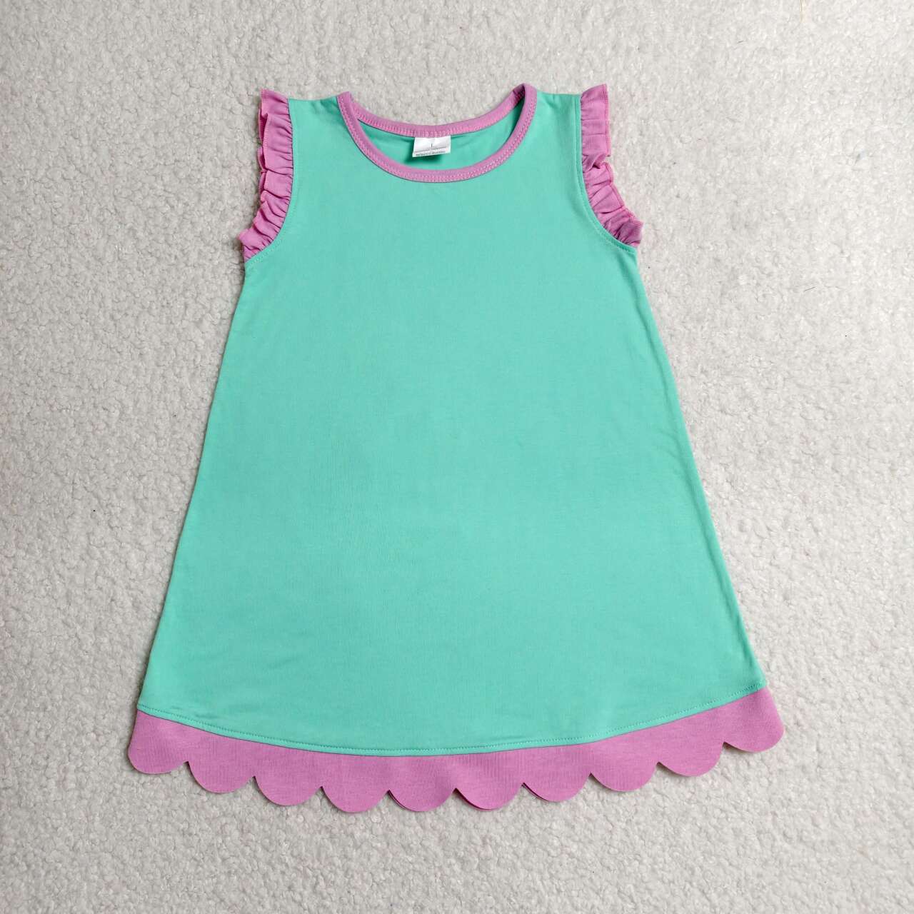 Aqua color pink ruffle girls summer dress