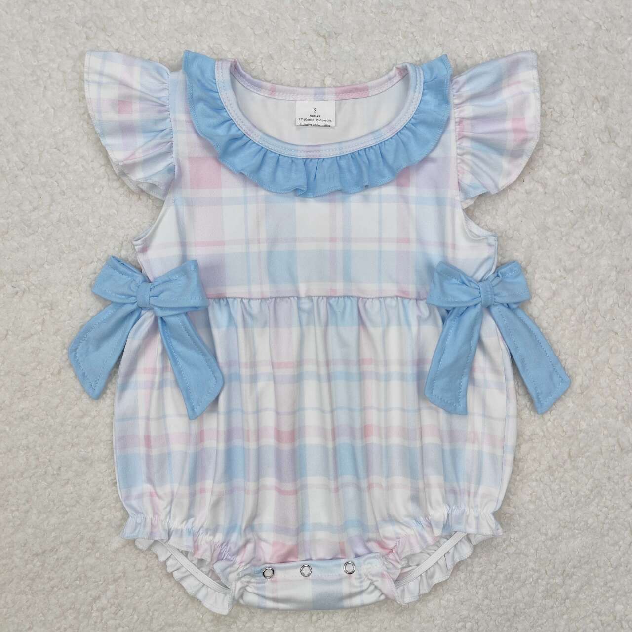 Toddle girls blue pink plaid romper
