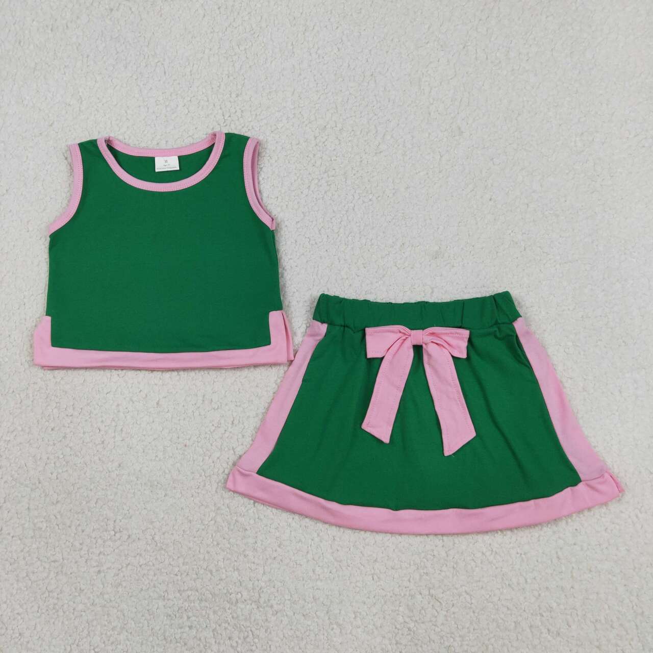 Green tank top matching shorts girl summer outfit
