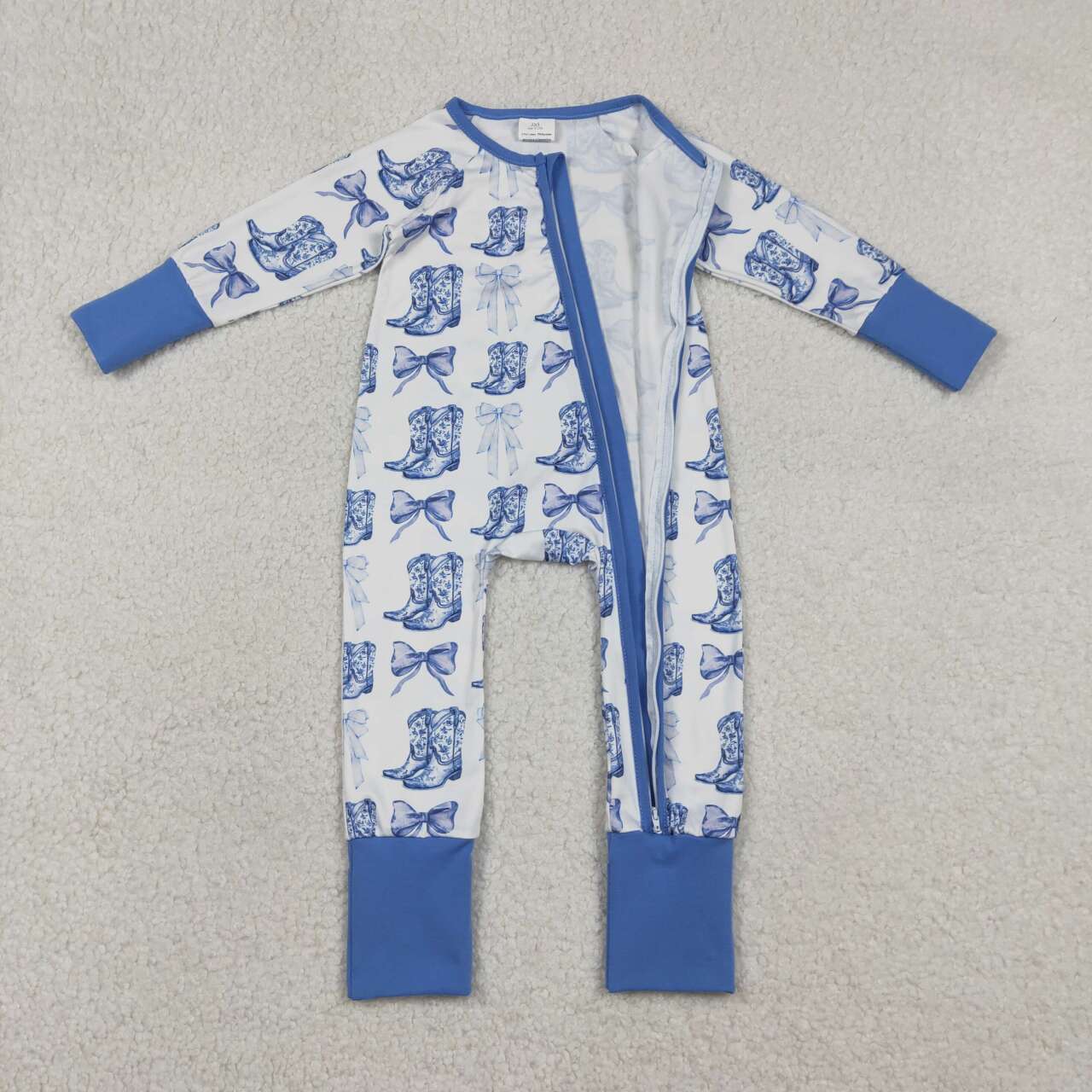 Western boots bow design infant baby long sleeve romper