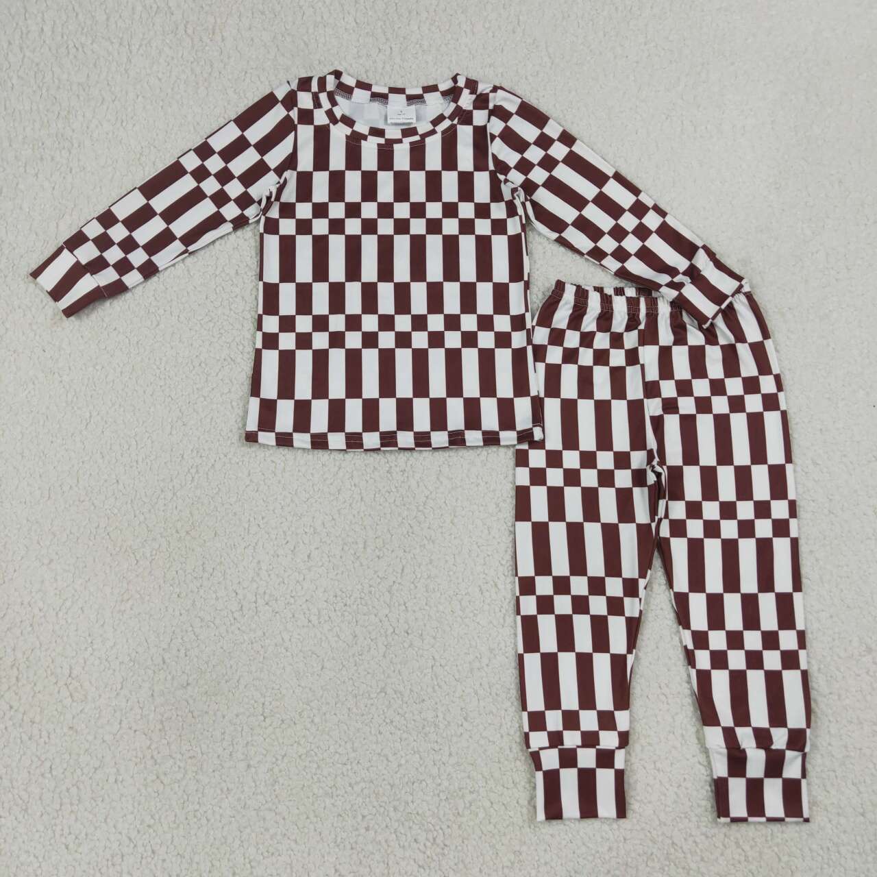 Plaid print long sleeve top matching pants boy outfit
