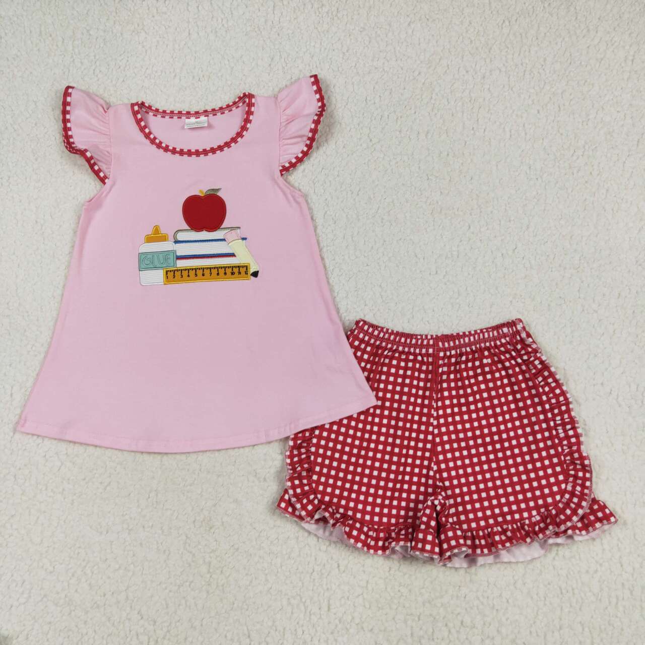 Back to school embroidery pencil apple girls outfit