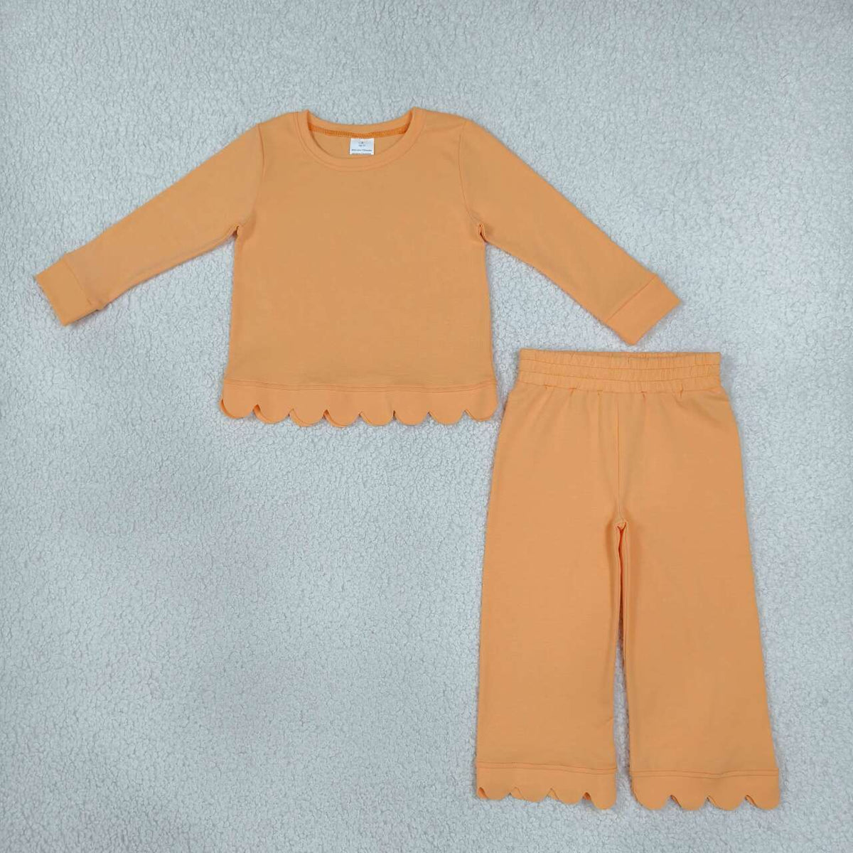 Girls long sleeve orange color scallop top pants matching outfit