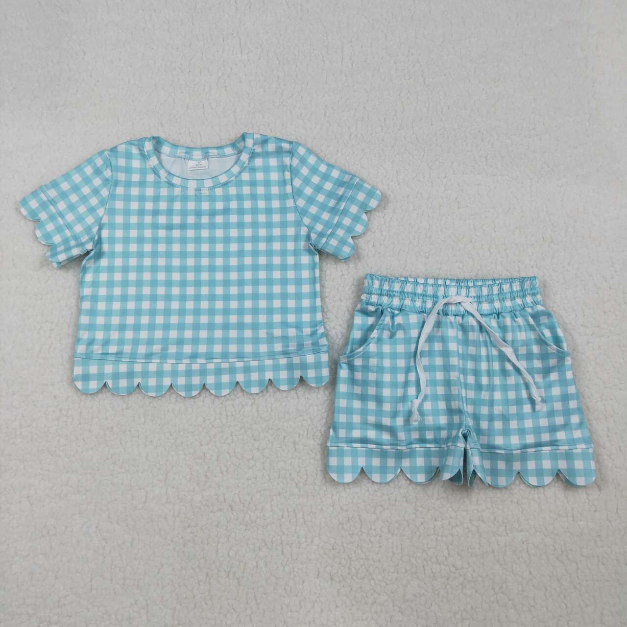 Blue plaid color toddle baby girls summer outfit