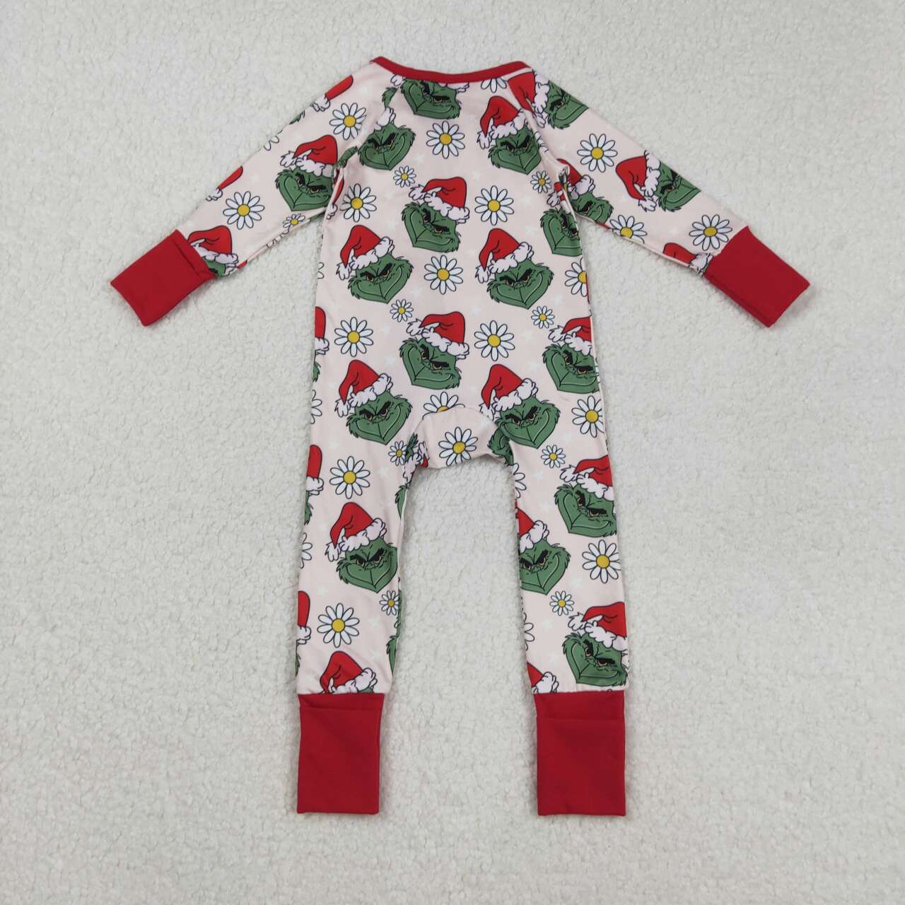 Christmas green face flowers design kids long sleeve romper