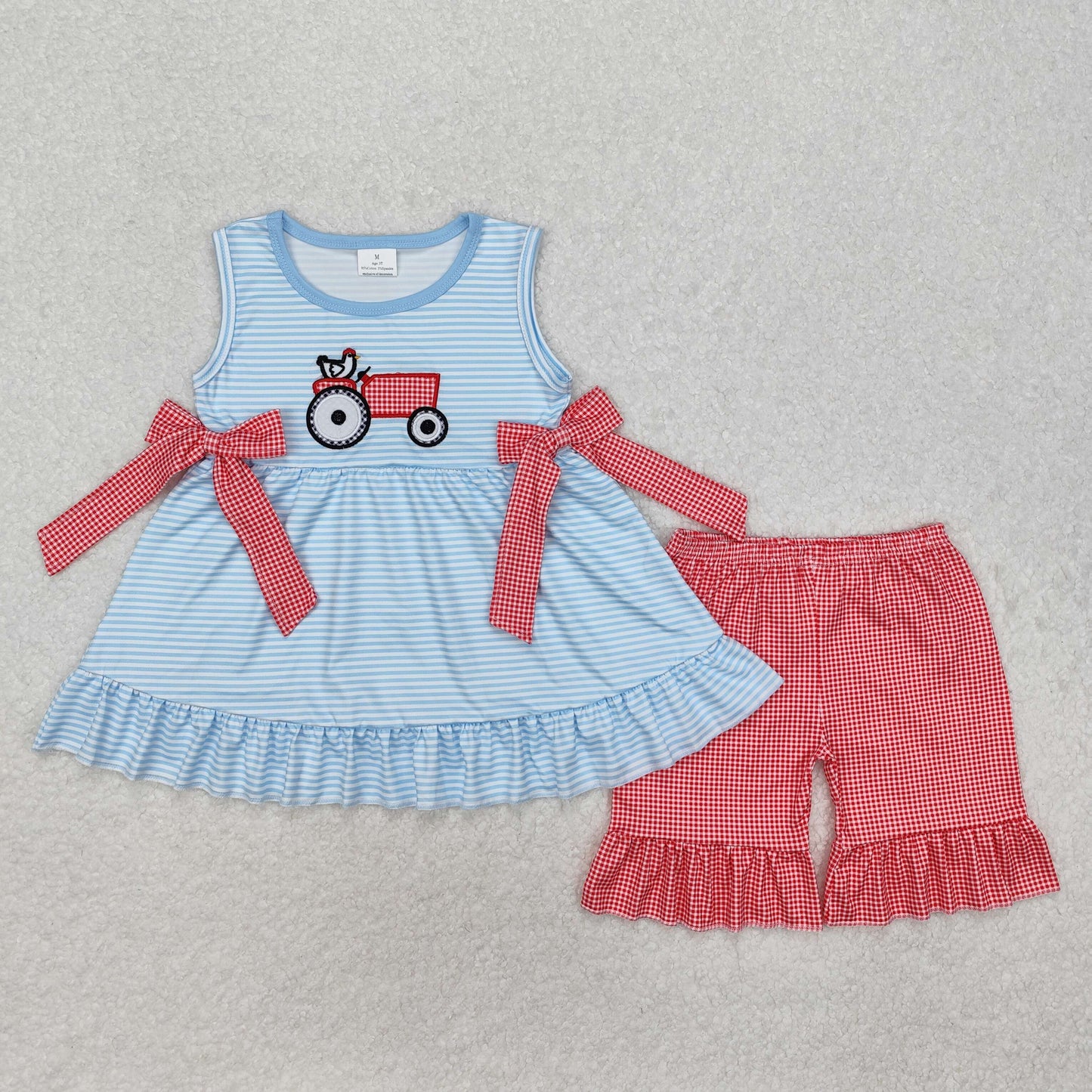Baby girl embroidery farm tractor chicken design summer outfit