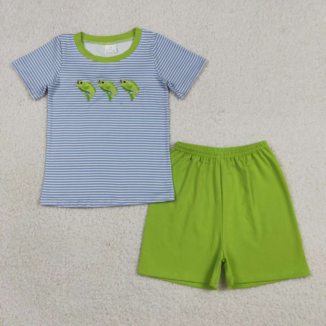 Embroidery Fishing short sleeve top matching shorts boy summer outfit