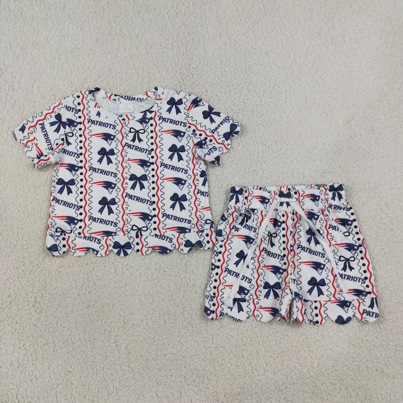 PATRIOTS print short sleeve top matching shorts girls summer outfit