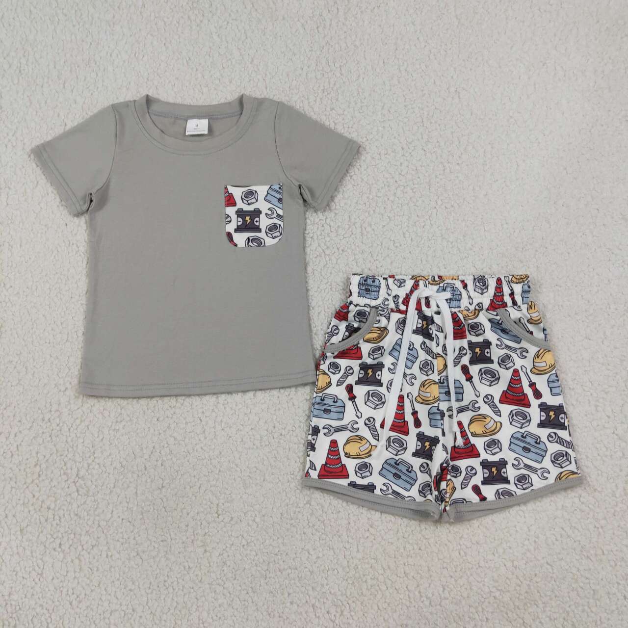 Tool print top matching shorts toddle baby boy outfit