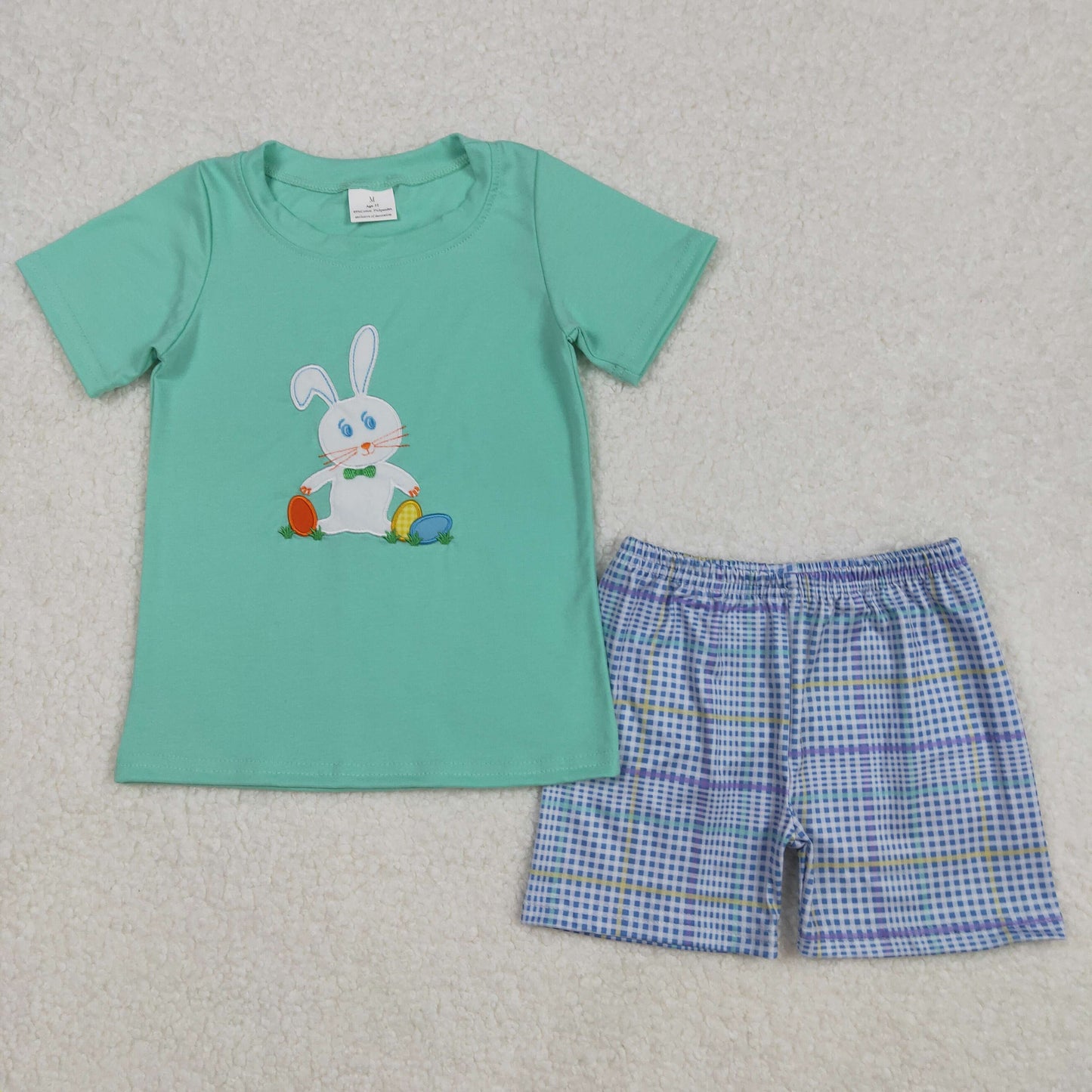 Baby boy embroidery Easter bunny short sleeve outfit