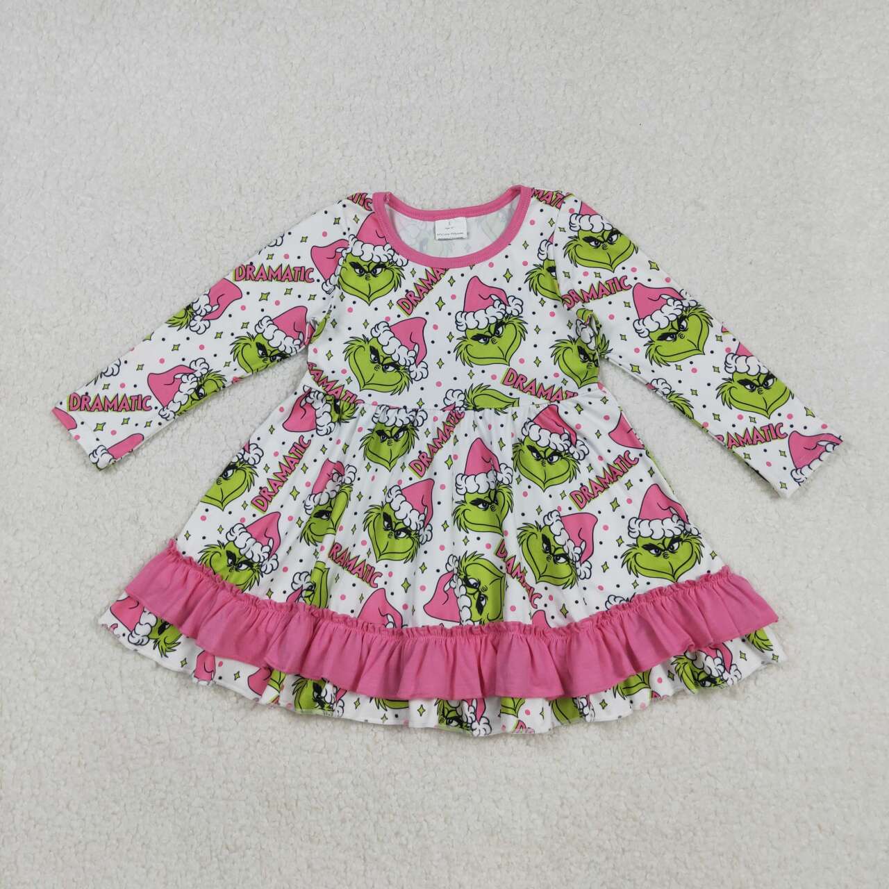 Christmas green face girls long sleeve dress