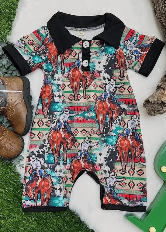 western cowboy short sleeve romper