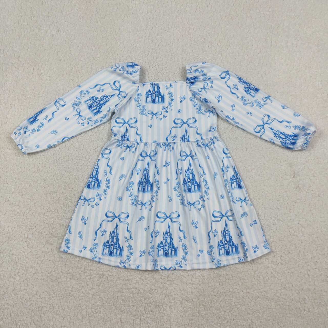 Blue bow castle design toddle baby girls dress