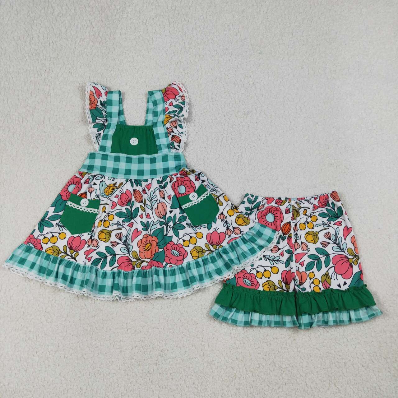 Floral shirt matching shorts girls summer outfit
