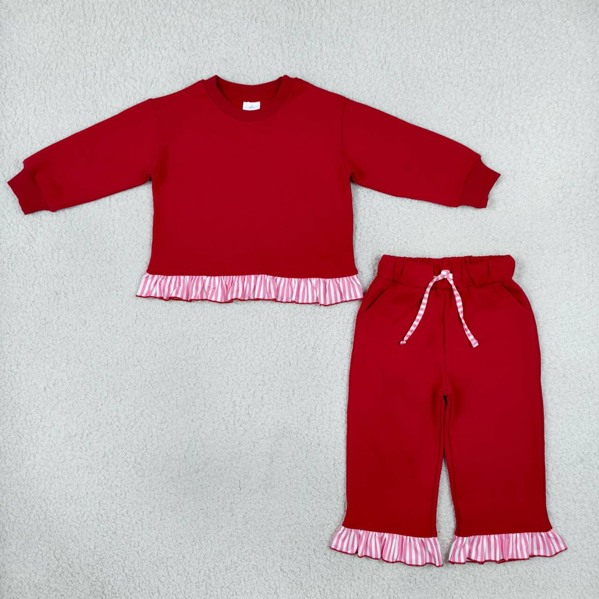 Long sleeve red long sleeve top matching pants girls outfit