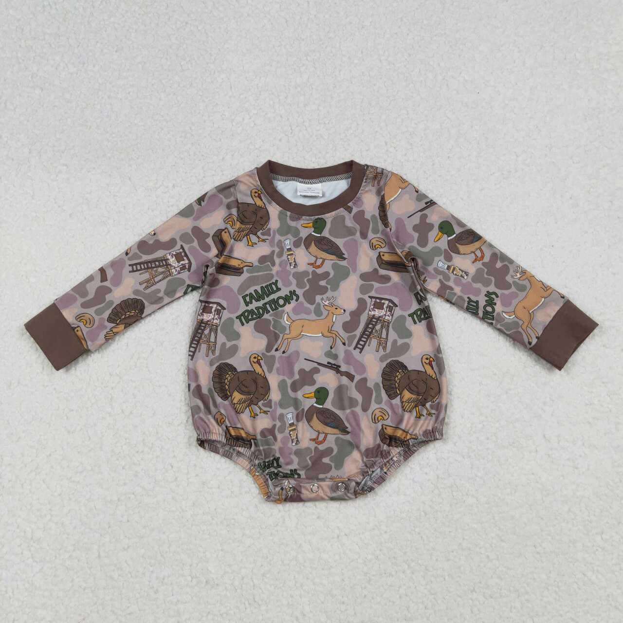 Duck call hunting season toddle baby boy long sleeve holiday romper
