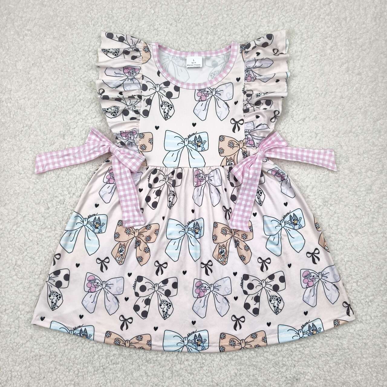 Blue cartoon dog bow design girls summer dress