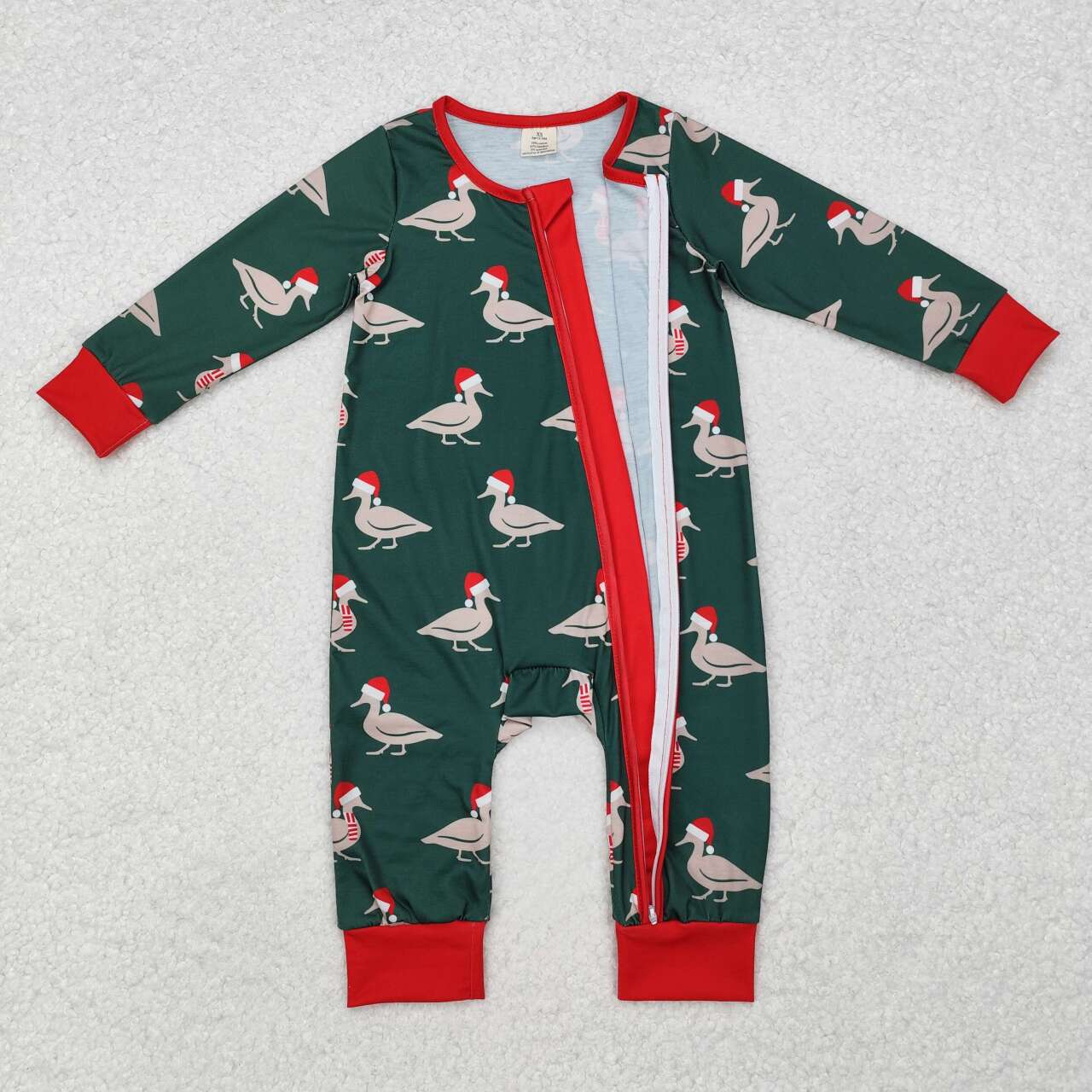 Toddle baby boy Christmas duck long sleeve bamboo zip romper