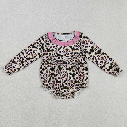 Halloween bat leopard design girls long sleeve boutique dress