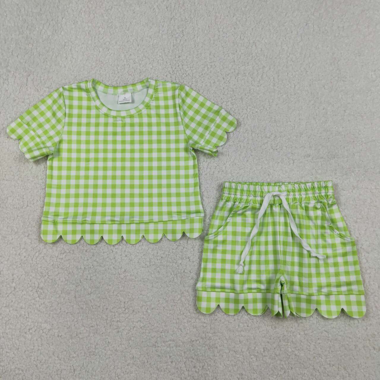 Green plaid color toddle baby girls summer outfit