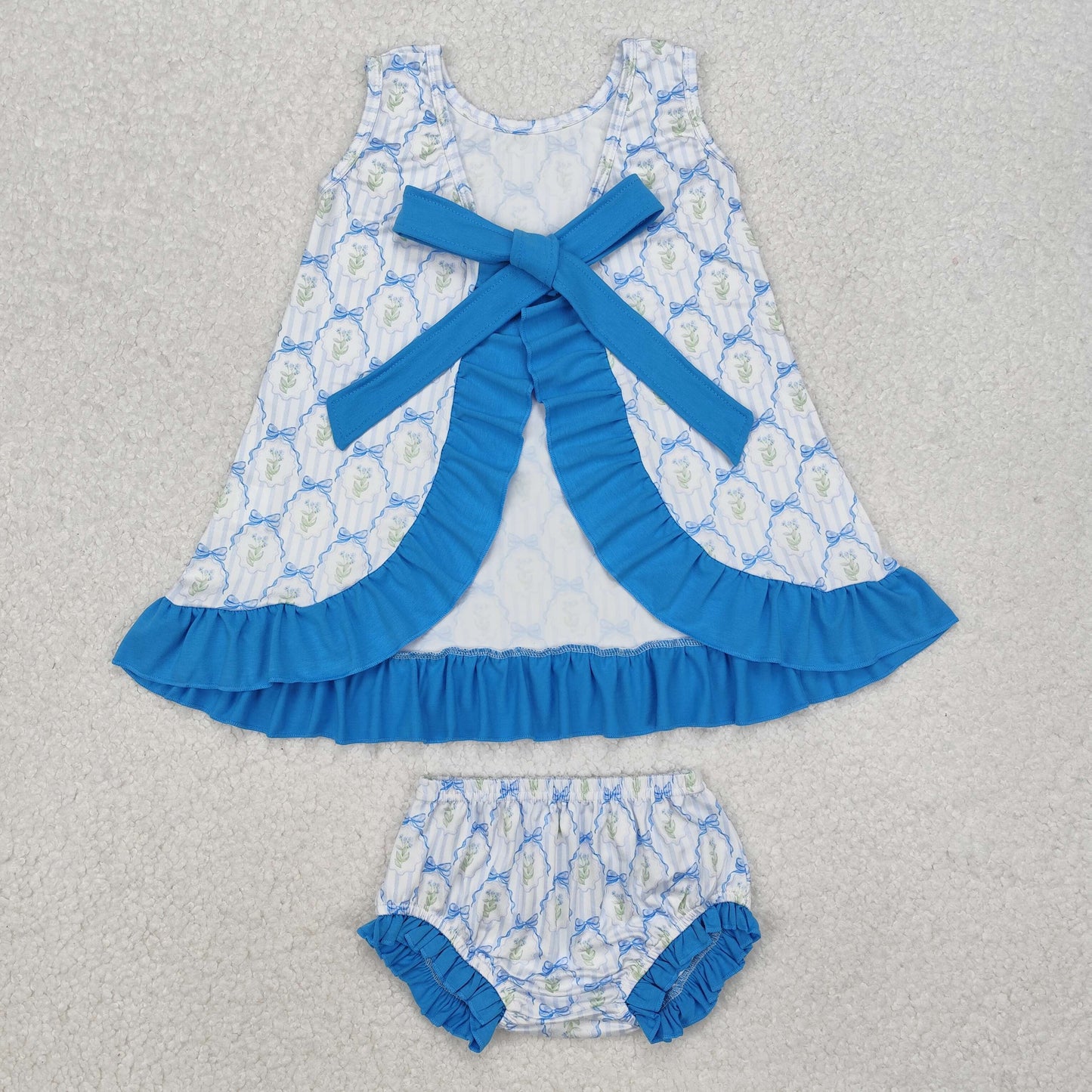 baby girls blue floral print bummies outfit