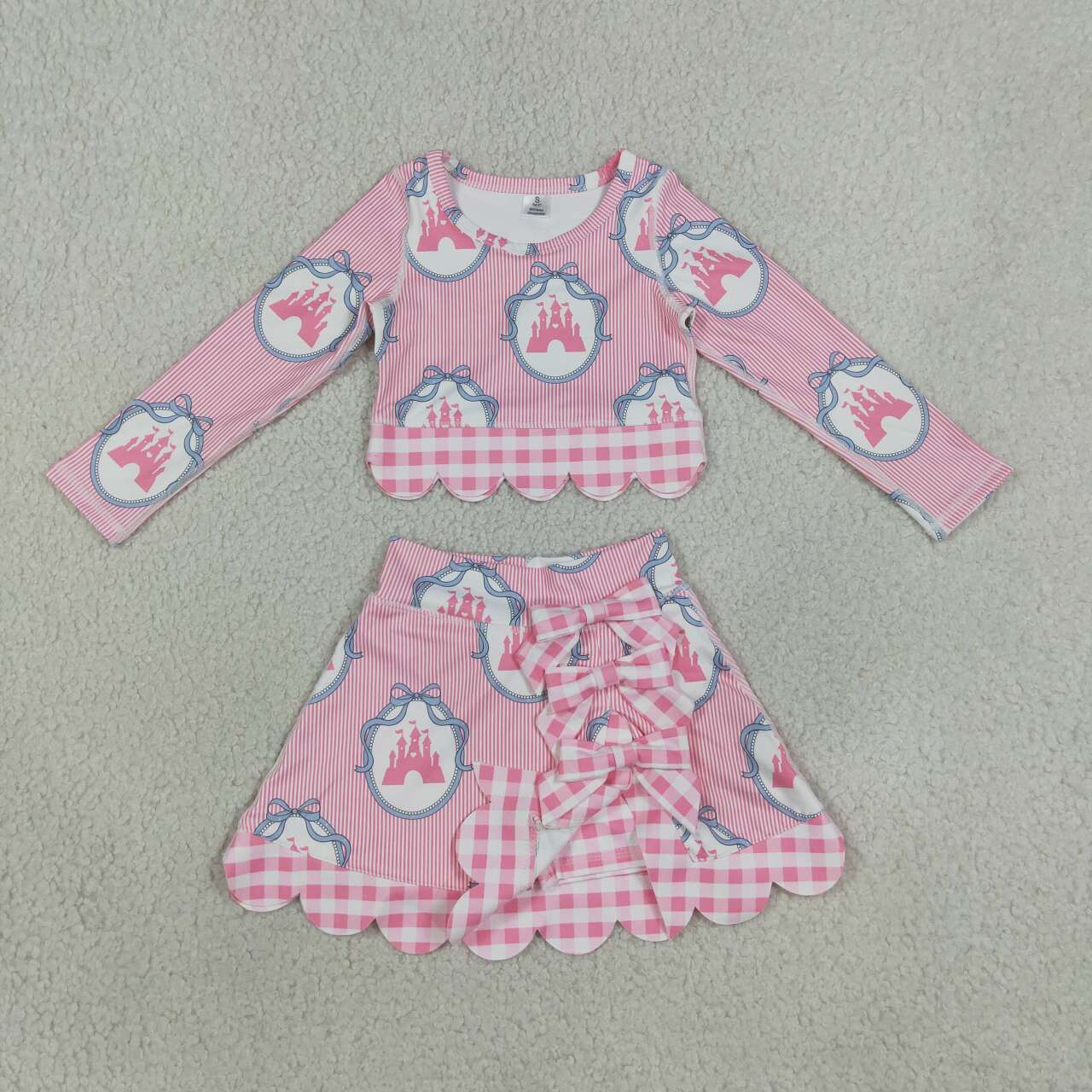 Pink castle long sleeve top matching skirts girls yoga outfit