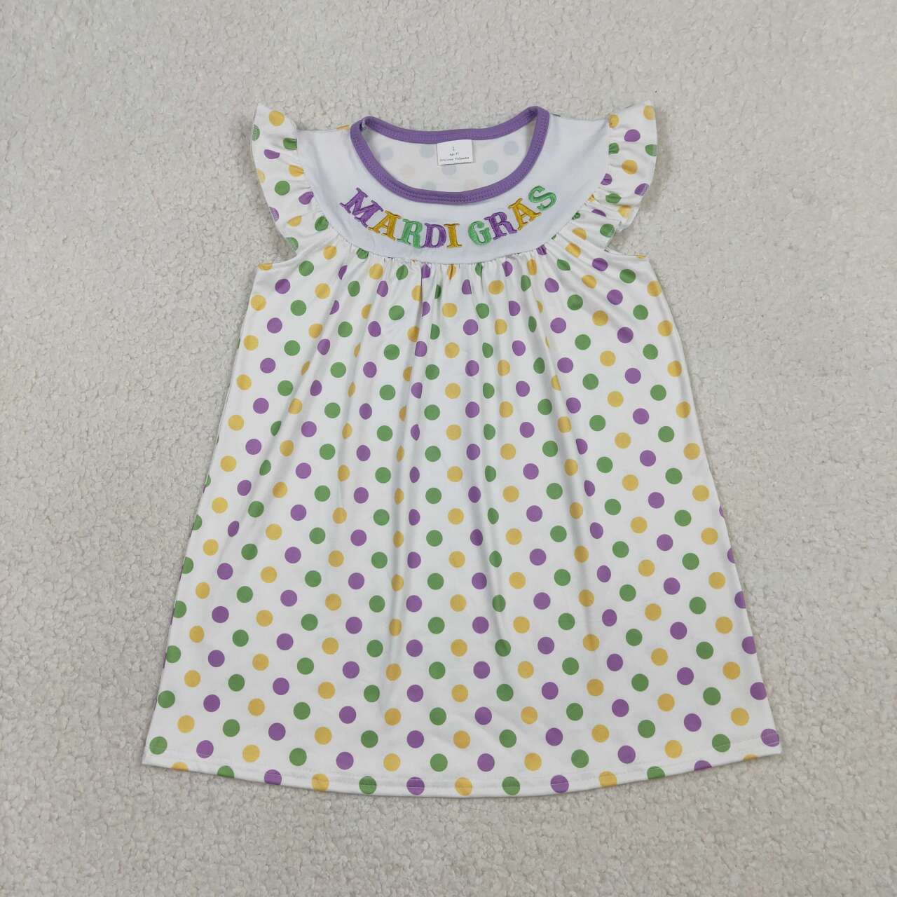 baby girls short sleeve Mardi Gras embroidery dress
