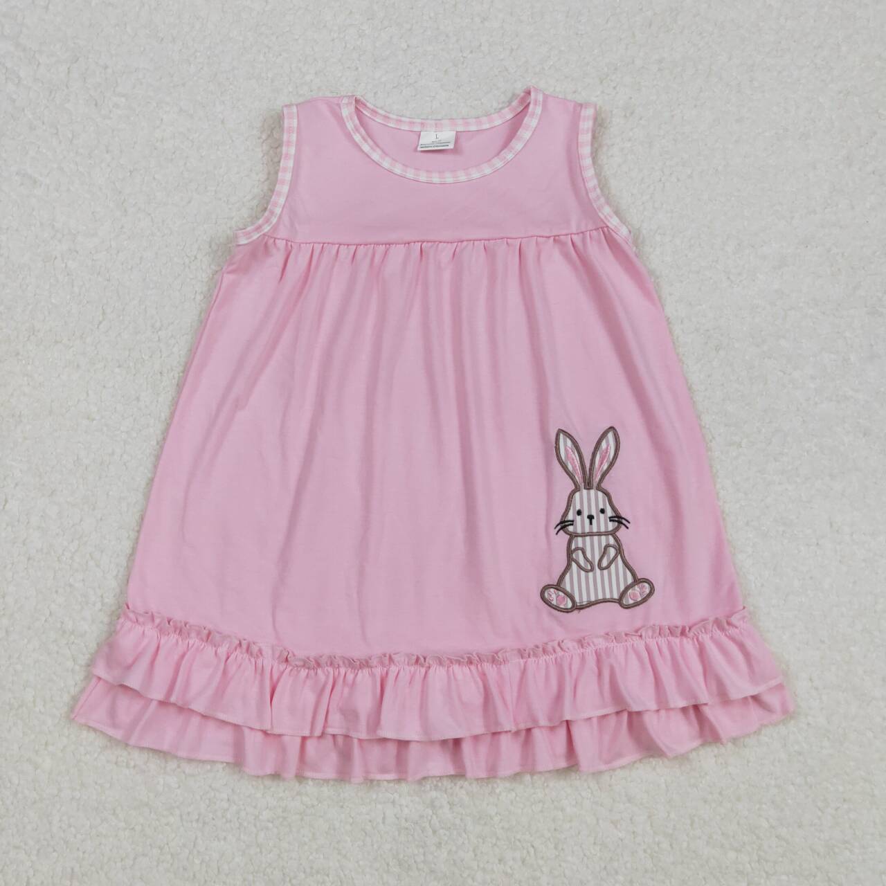 Baby girls embroidery Easter bunny short sleeve pink dress