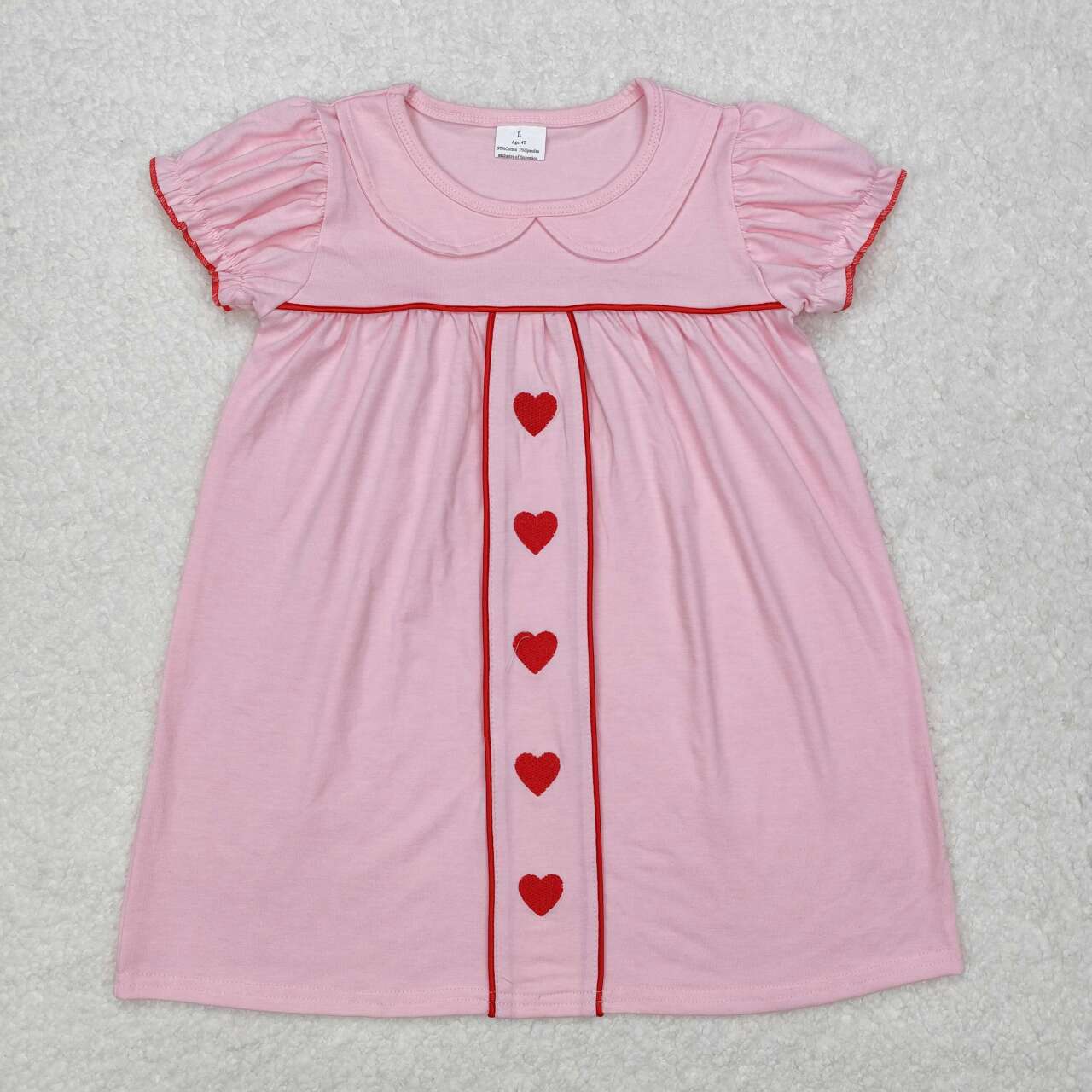 Embroidery Valentines heart print short sleeve dress