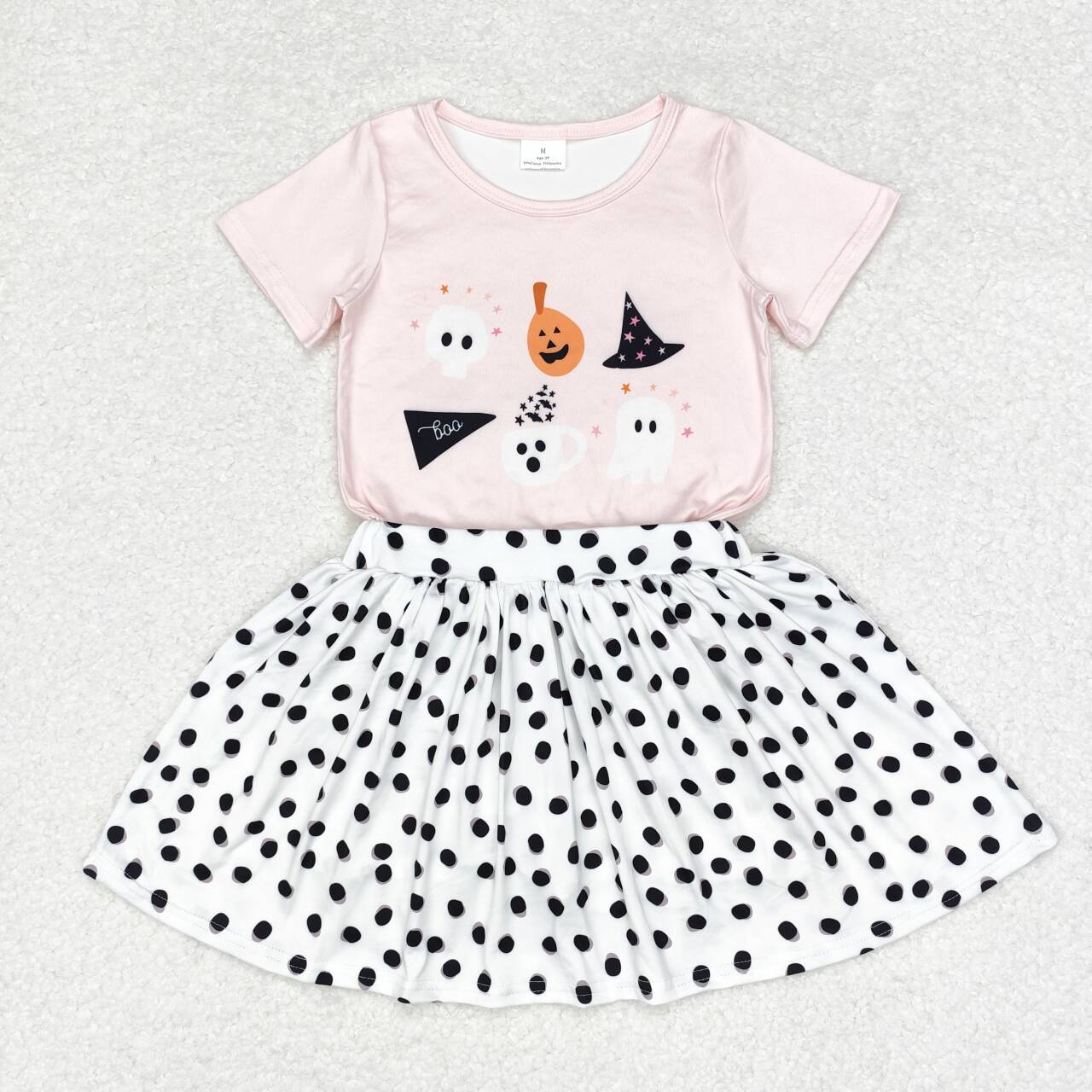 girls kids baby wholesale Halloween pumpkin ghost top matching dots skirt set