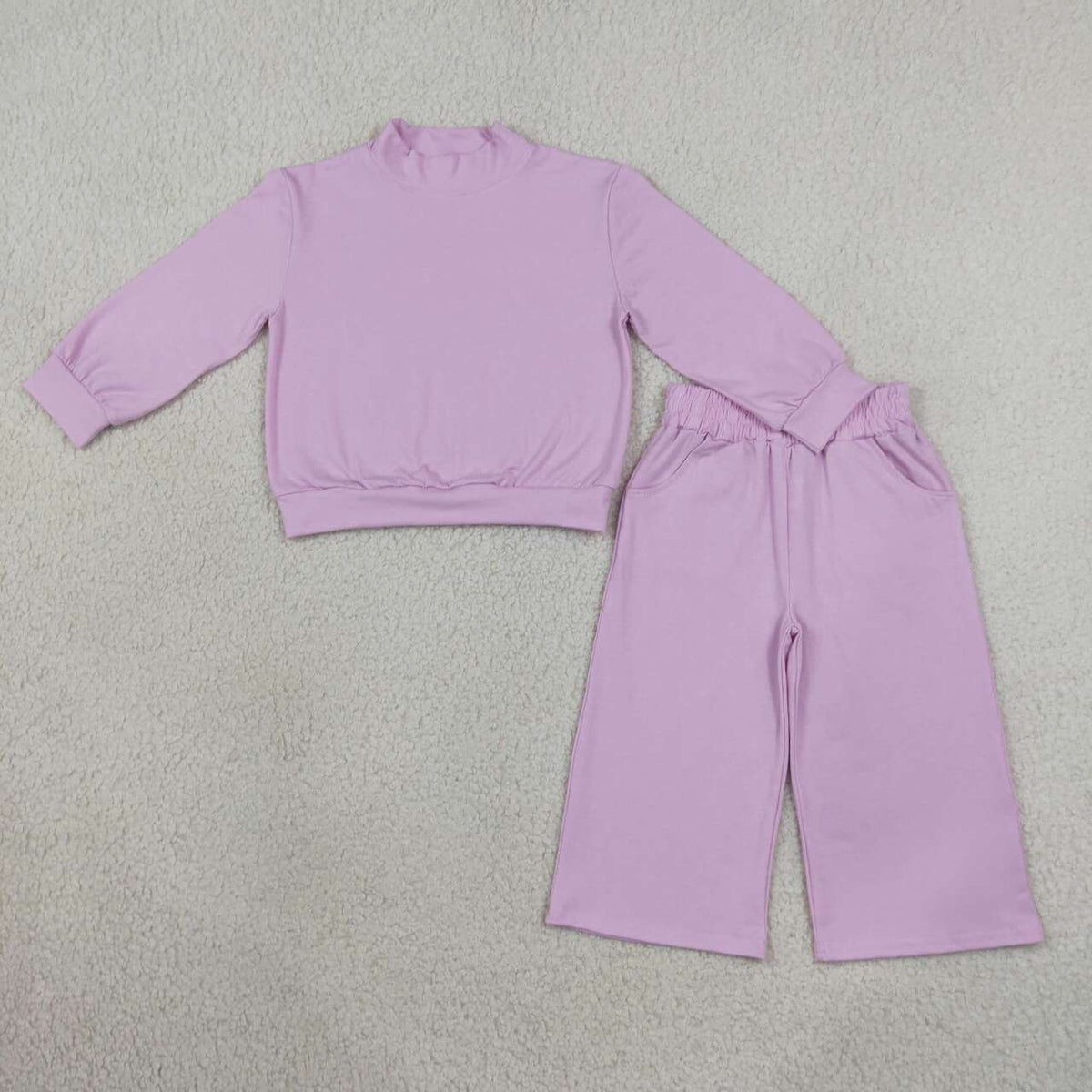 Lavender color long sleeve top matching pants girls outfit