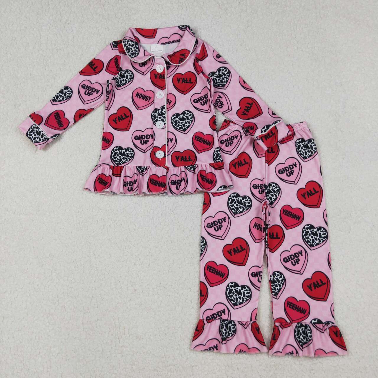 Valentines day heart print girls long sleeve pajama set