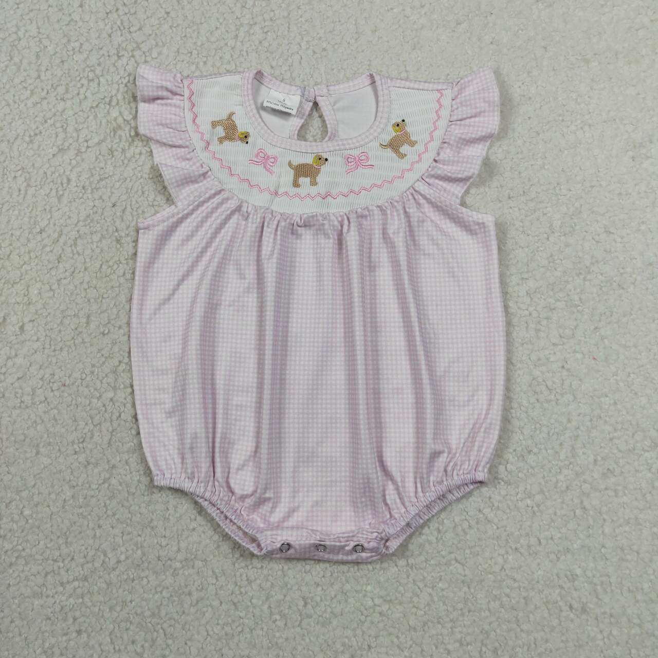 Cute dog pink bow toddle baby girls smocked romper
