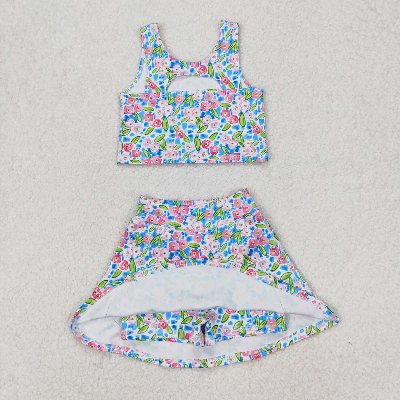 Baby girls blue floral active wear athletic summer yoga skirt outfit