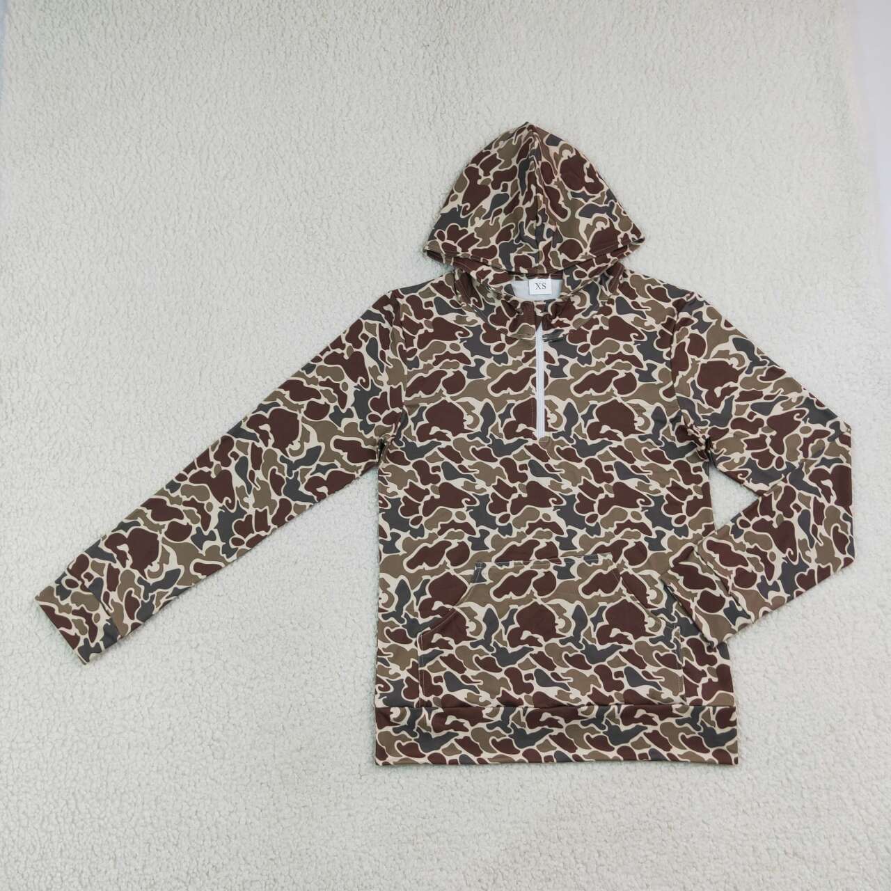 Adult man brown camo long sleeve hoodie top